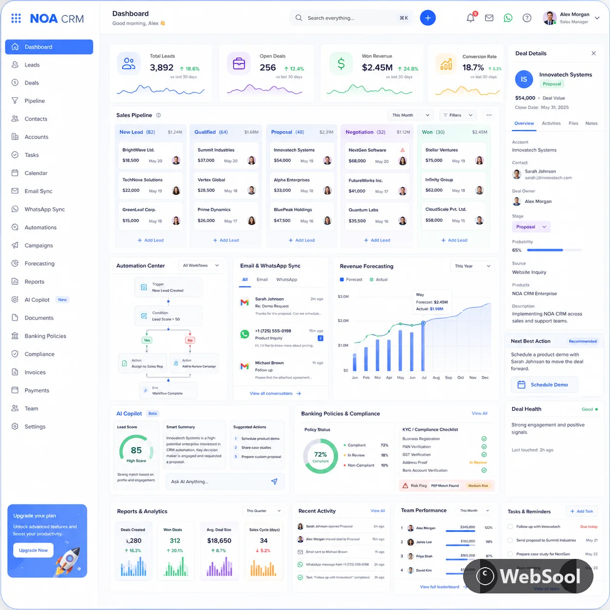 NOA CRM dashboard — built by WebSool