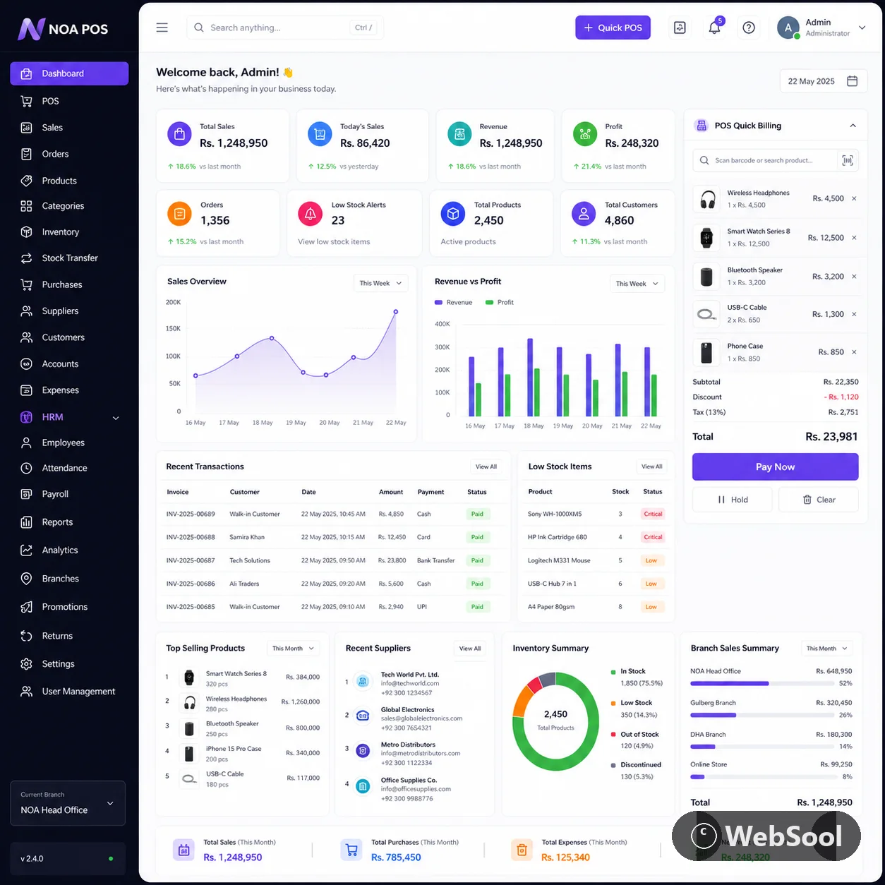 NOA POS & RMS dashboard — built by WebSool