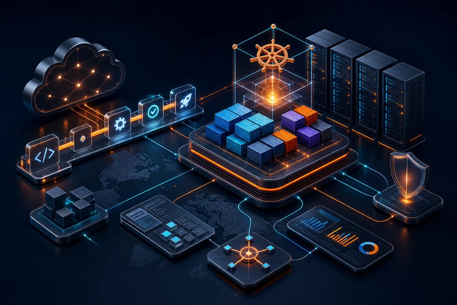 Cloud-native delivery platform connecting CI/CD, containers, orchestration, servers, monitoring and security