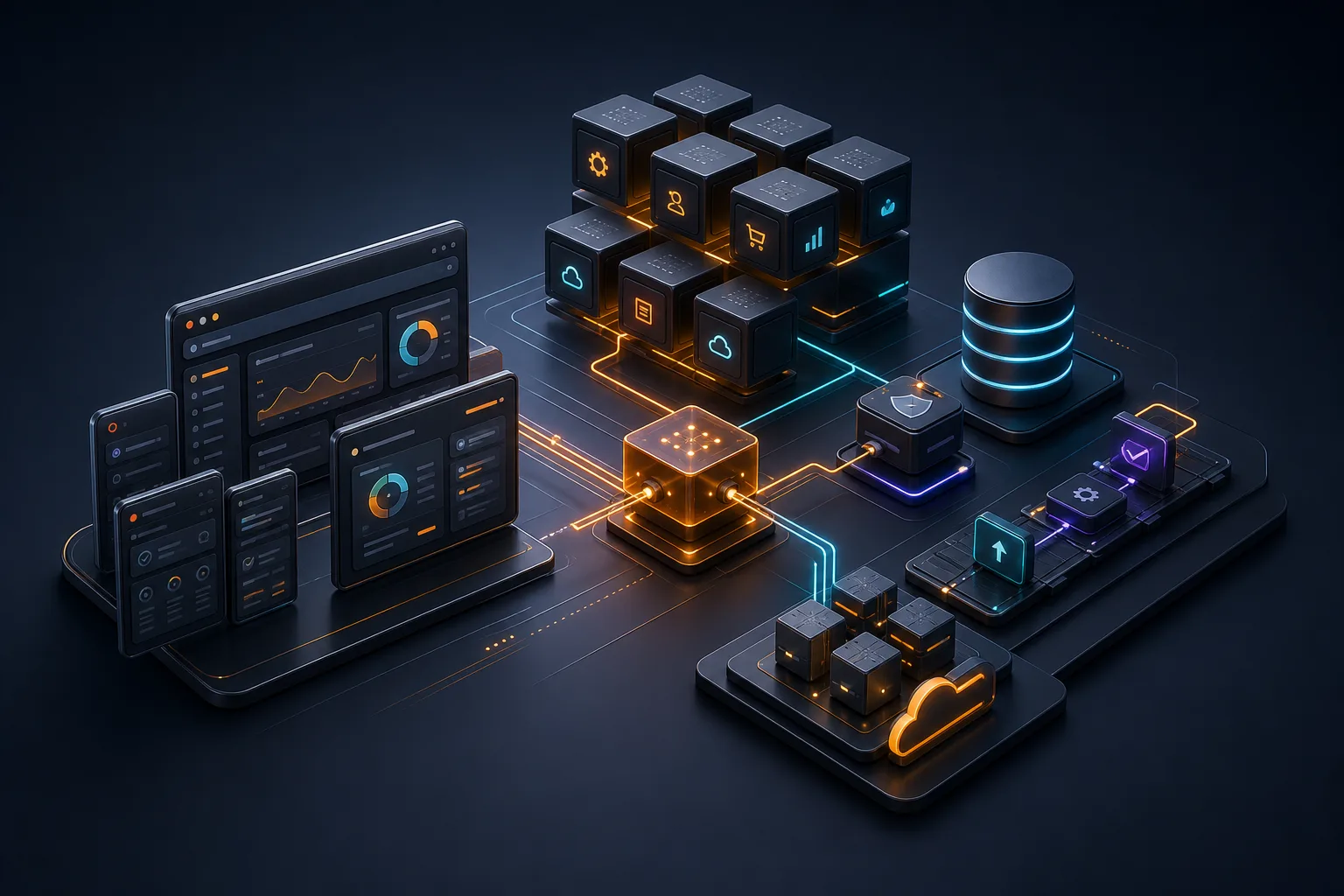 Composable software platform connecting web applications, modular services, secure data, automation and cloud infrastructure